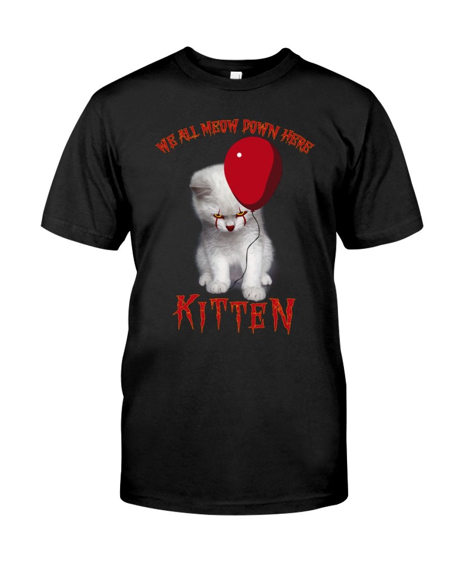 Scary Cat We All Meow Down Here Kitten Halloween Unisex T Shirt | Full Size | Adult | Black | K1710