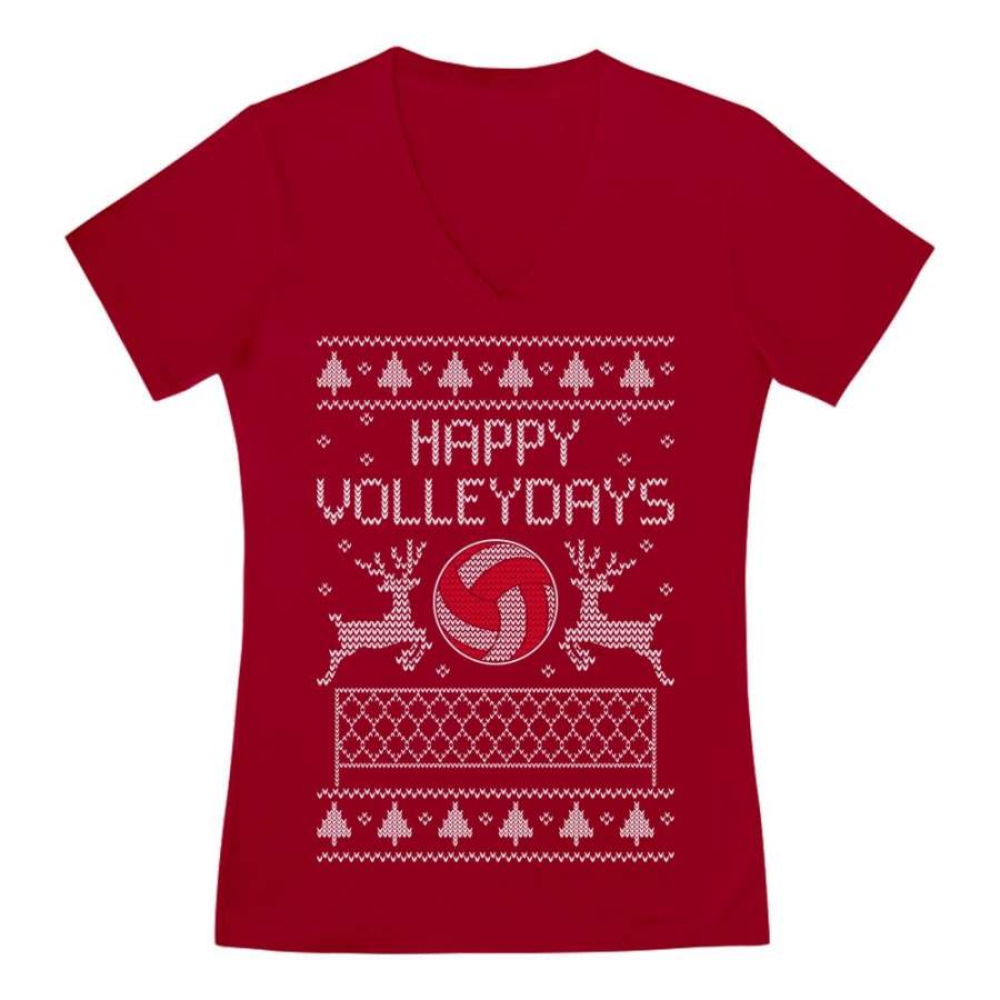 Ugly Christmas Volleyball – Fans / Player Holiday V-Neck Fitted Women T-Shirt