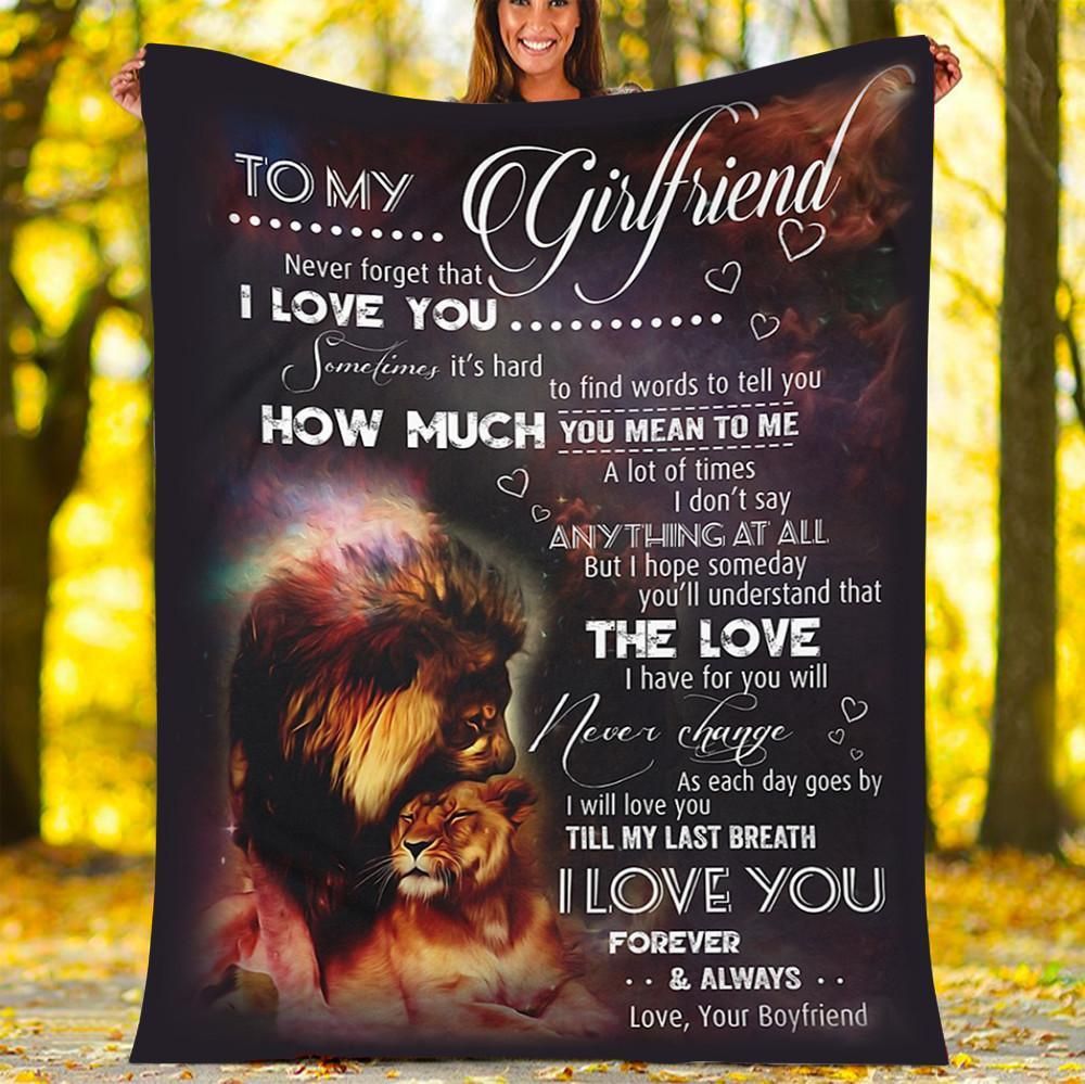 To My Girlfriend I Love You Forever And Always Lion Fleece Blanket