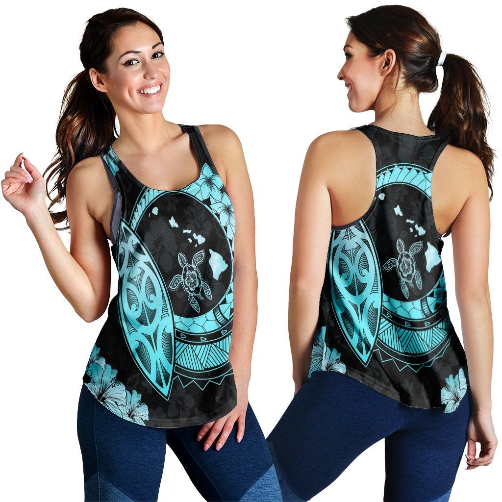 Hawaiian Turtle Hibiscus Map Polynesian Racerback Tank Turquoise Ah Ha8437