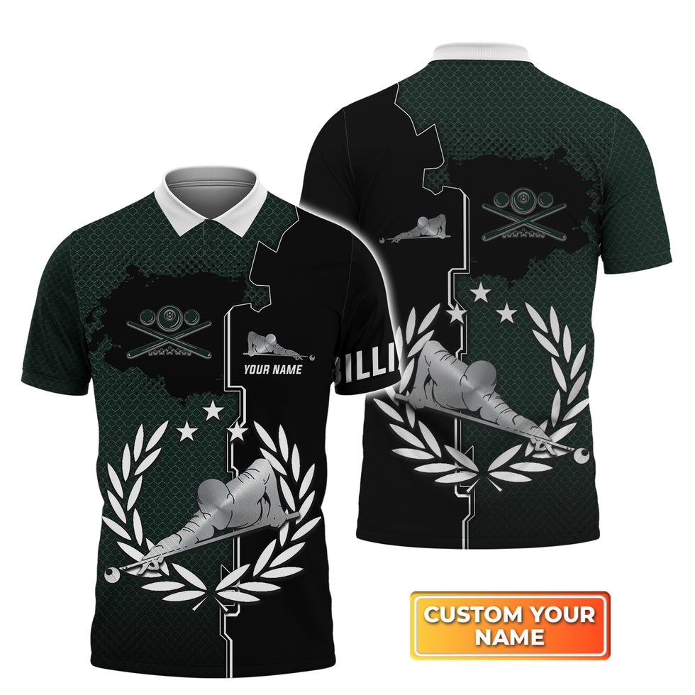 Customized Black And Green Play Billiard Polo Shirt, Shirt For Men Women, Billiard 3D Shirt