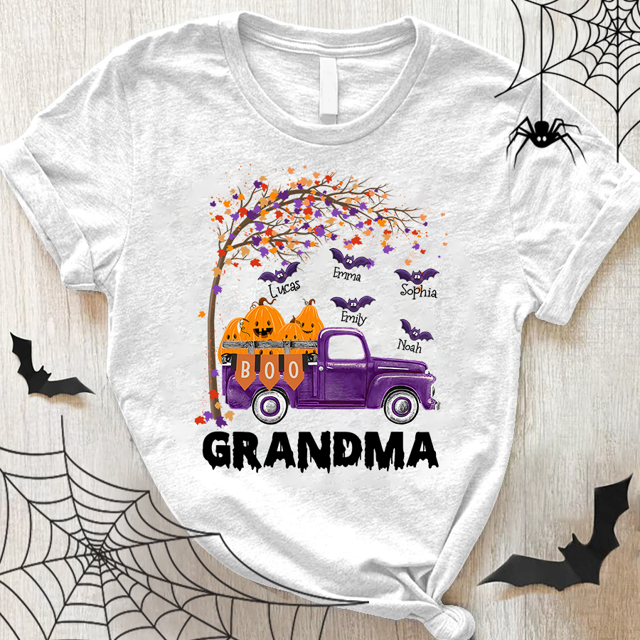 Personalized Grandma Fall Halloween With Grandkids Shirt Gift
