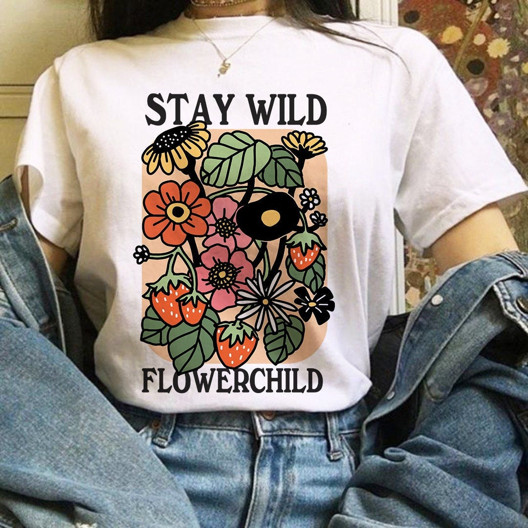 Flower t-shirt, Gift for her, Women trendy tshirt, Spring Summer Tee, Wild Meadow Flowers Nature Shirt, Floral Gardener Botanical Shirt