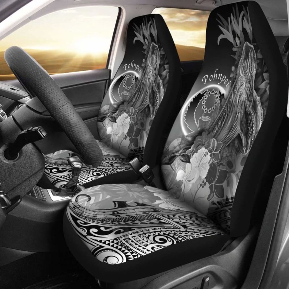 Pohnpei Car Seat Covers – Humpback Whale With Tropical Flowers (White)- 102802