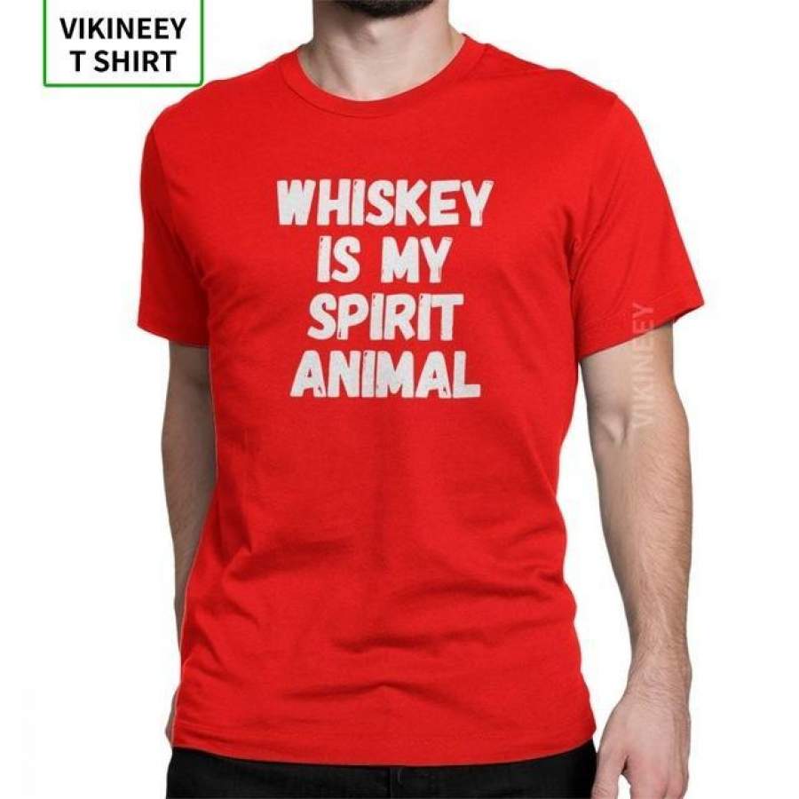 Whiskey Is My Spirit Animal T-Shirt Whiskey Lover T Shirt Men Bar Alcohol Drink Tee Shirt Short Sleeve 100% Cotton Party Tops