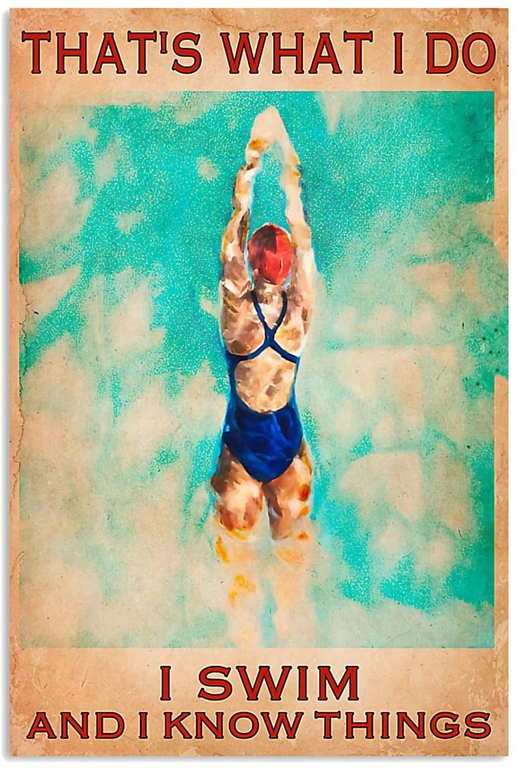 Vintage Woman Swimming – I Swim And I Know Things Poster Art Print      Home Decor Gift For Men Women Family Friend On Birthday Xmas