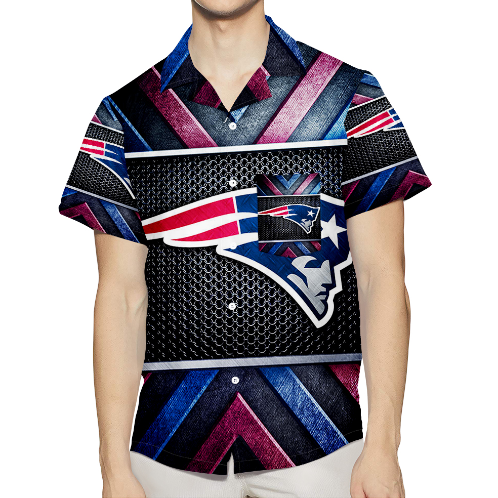 New England Patriots Metal Blue Red 3D All Over Print Summer Beach Hawaiian Shirt With Pocket