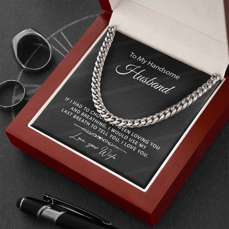 Valentines Day Gifts For Him, Cuban Necklace For Husband, I Love You Handsome Husband