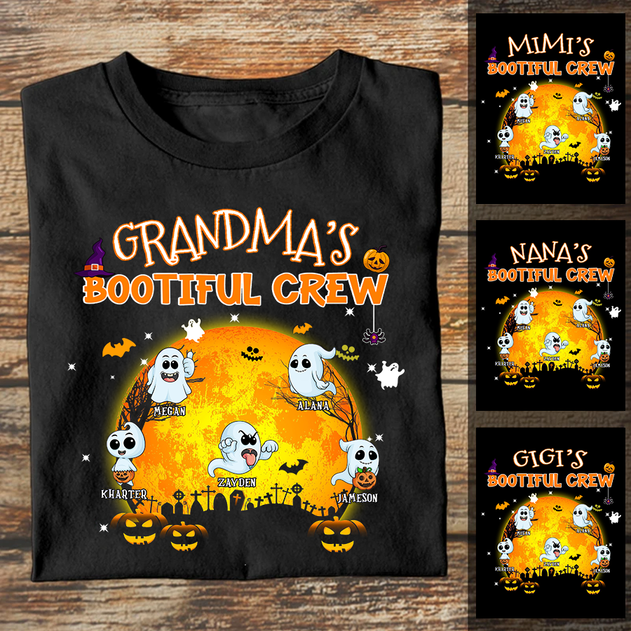 Personalized Grandma'S Bootiful Crew Shirt, Grandma Halloween Shirt, Halloween Boo Shirt, Grandma Shirt With Grandkids Name, Halloween Gift