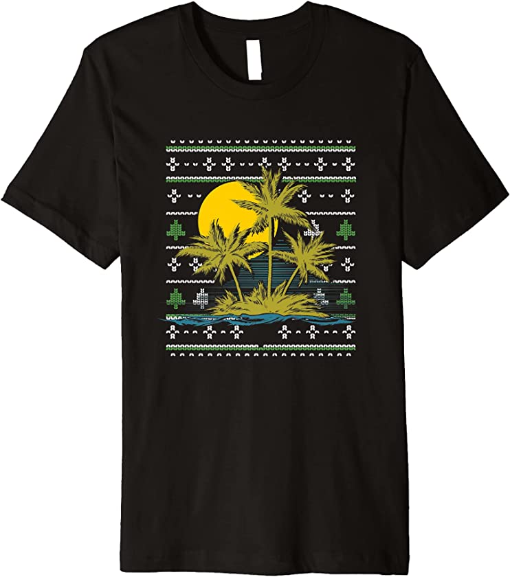 Ugly Christmas Sunset Island Palm Trees Santa Claus New Year Premium T-Shirt