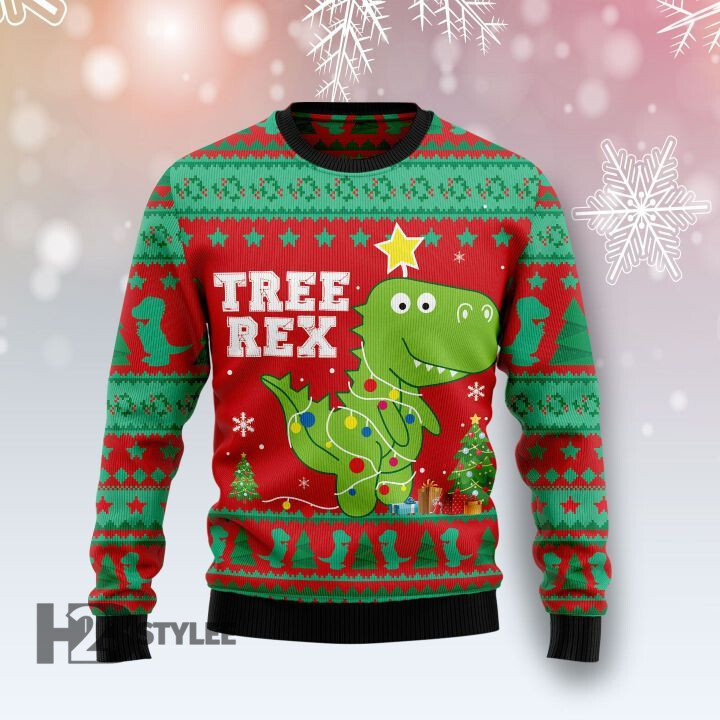 T-Rex Tree Christmas Ugly Sweater