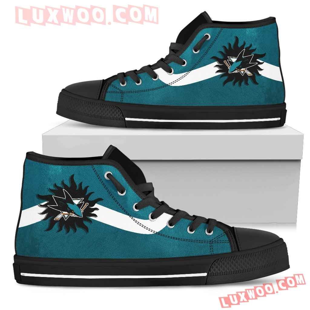 Simple Van Sun Flame San Jose Sharks High Top Shoes Sport Sneakers