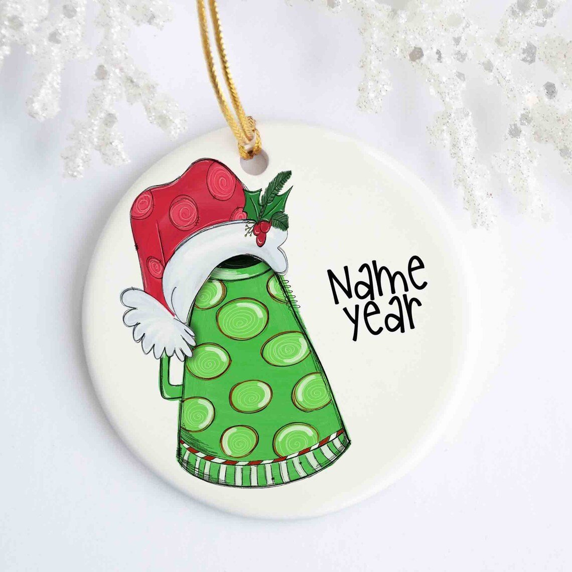 Personalized Ornament Christmas Cheerleader Megaphone Ceramic Holiday Christmas School Ornament Cheerleading Ornament