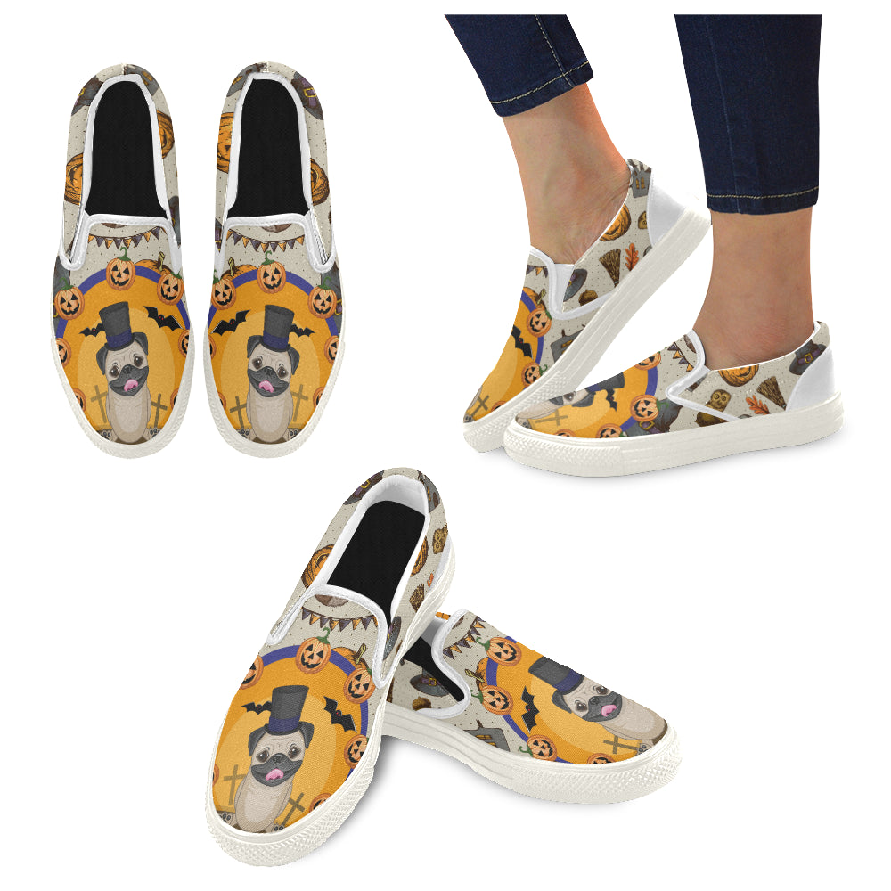 Pug Halloween White Women’s Slip-on Canvas Shoes