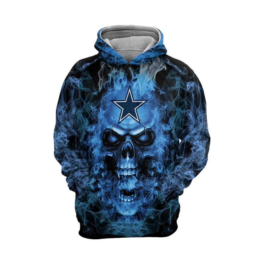 Dallas Cowboys Blue Smoking Skull 5 Unisex 3D Hoodie Gift For Fans