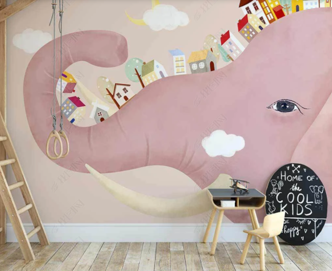 3D Cartoon Pink Elephant Wall Mural Wallpaper Sww 59