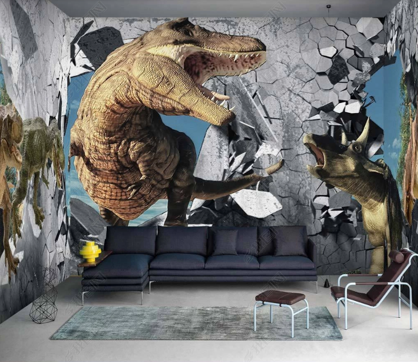 3D Brick Wall Animal Dinosaur Wall Mural Wallpaper Lqh 221