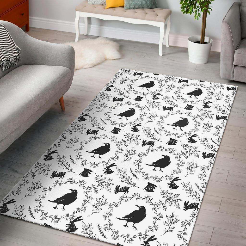 Crows Floral Wreath Rabbit Pattern Rug