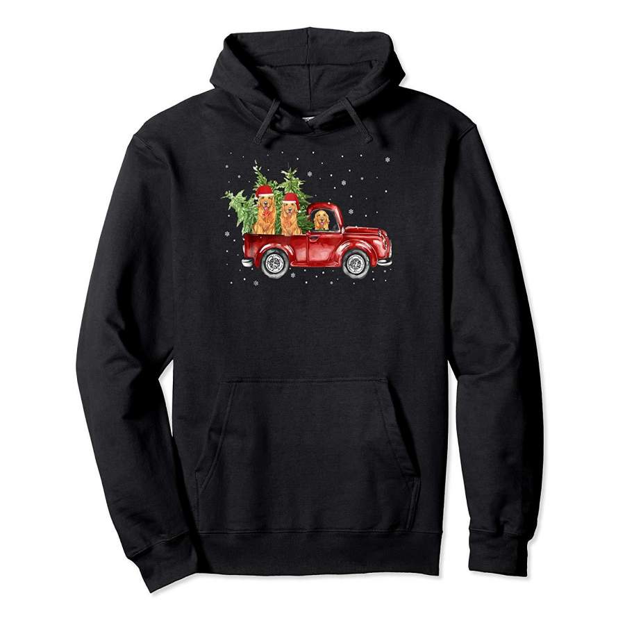 Golden Retriever Pickup Truck Christmas Tshirt Hoodie Premium Tee