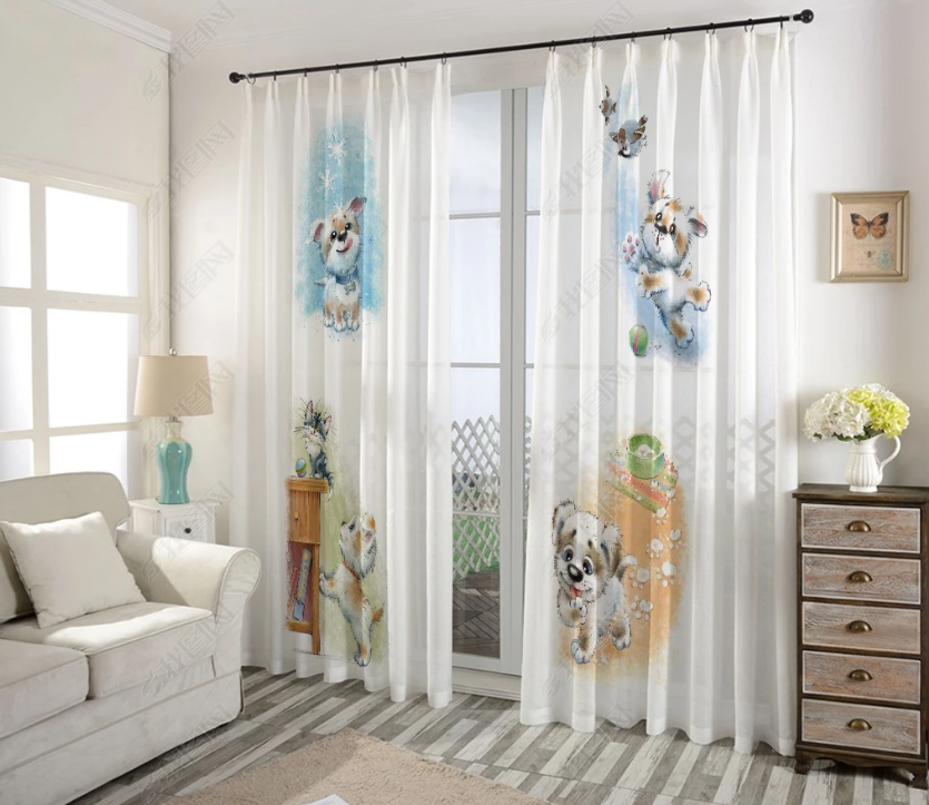 3D Watercolor Animal Dog Curtains And Drapes Lqh 278