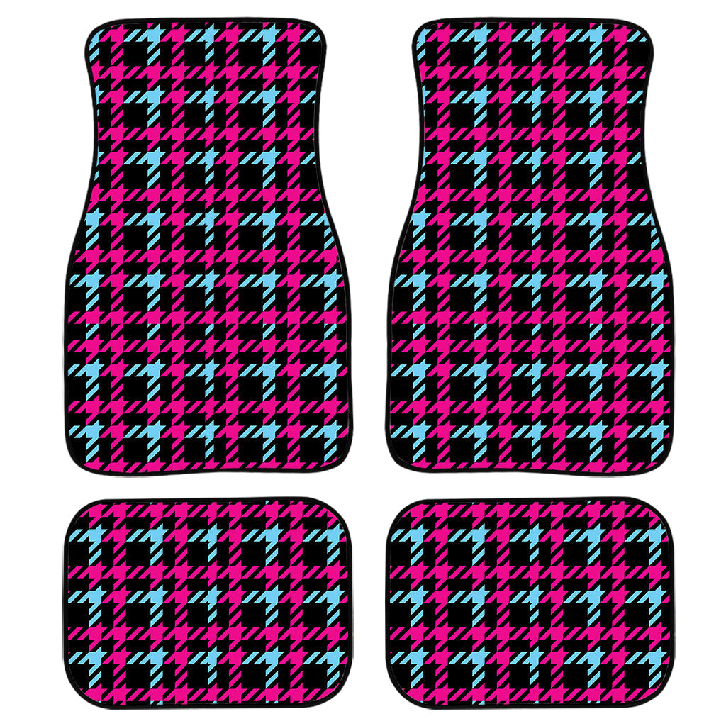 Blue Pink And Black Houndstooth Print Front And Back Car Floor Mats, Front Car Mat