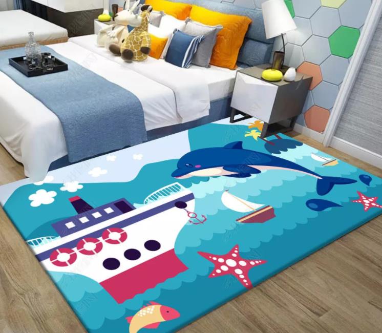 3D Cartoon Ocean Sailing Whale Non-Slip Rug Mat 22