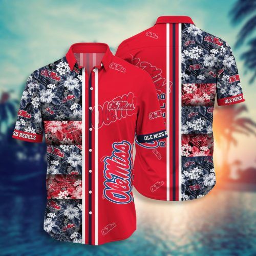 NCCA Ole Miss Rebels Grey Flowers Red Hawaiian Shirt