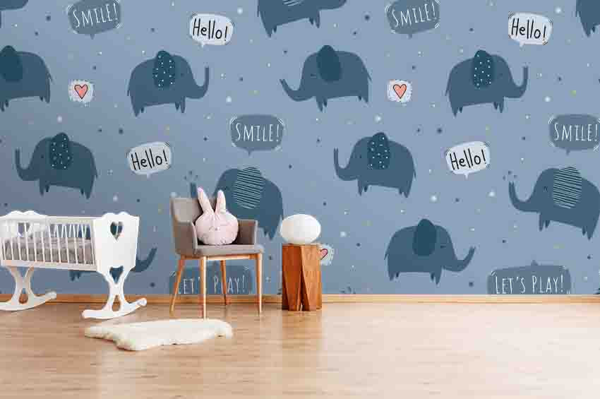 3D Cartoon Blue Elephant Wall Mural Wallpaper A194 Lqh