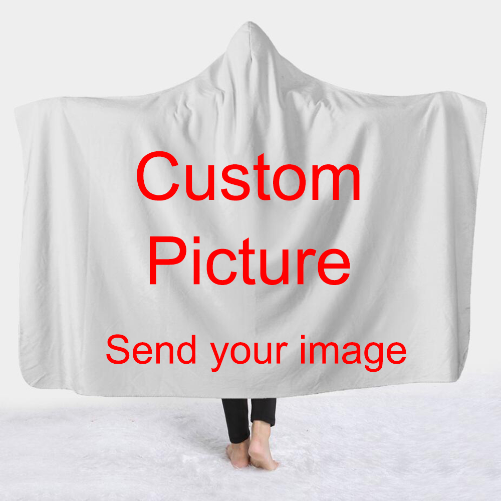 Custom Hooded Blanket Customize 3D Printed Warm Wearable Fleece Plush Throw Blankets for Adults Kid POD Dropshipping alx