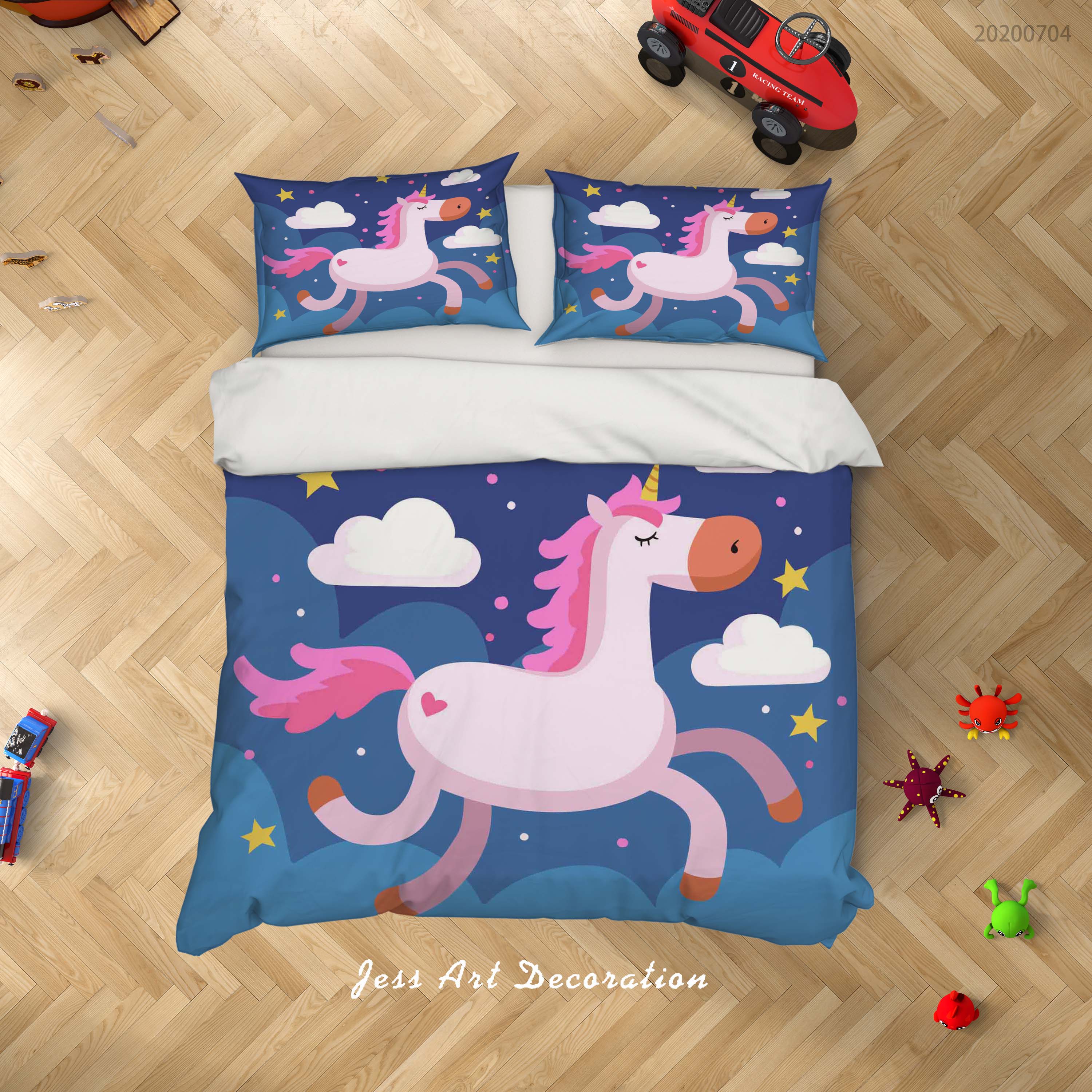 3D Blue Unicorn Quilt Cover Set Bedding Set Duvet Cover Pillowcases Sf184