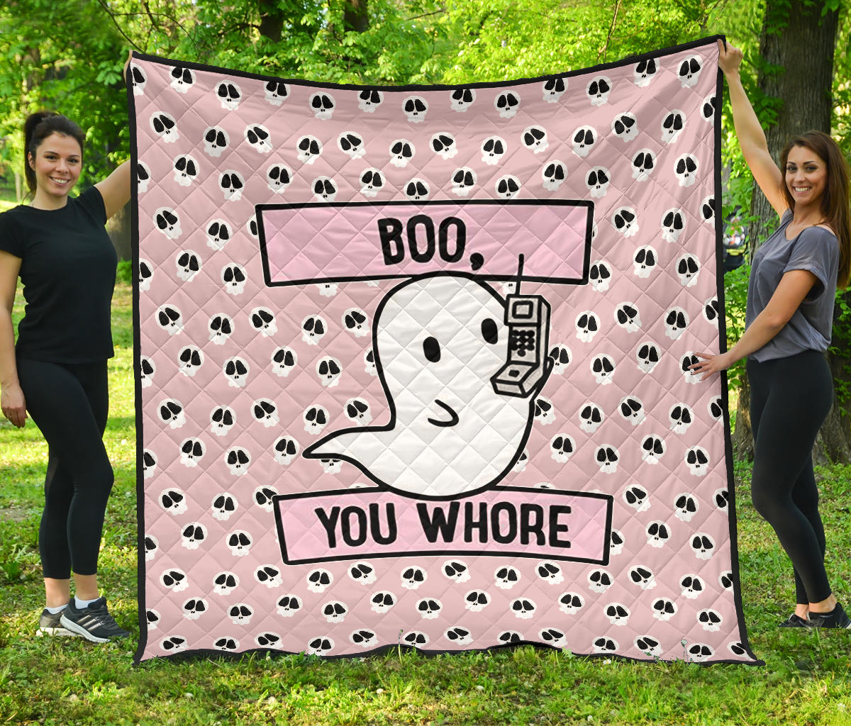 Halloween Premium Quilt | Boo You Whore Cartoon Ghost Calling Quilt Blanket