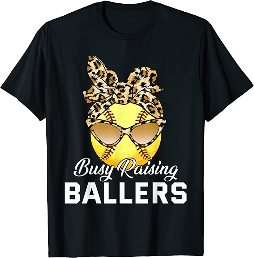 Busy Raising Ballers Funny Softball Baseball Womens Leopard T-Shirt