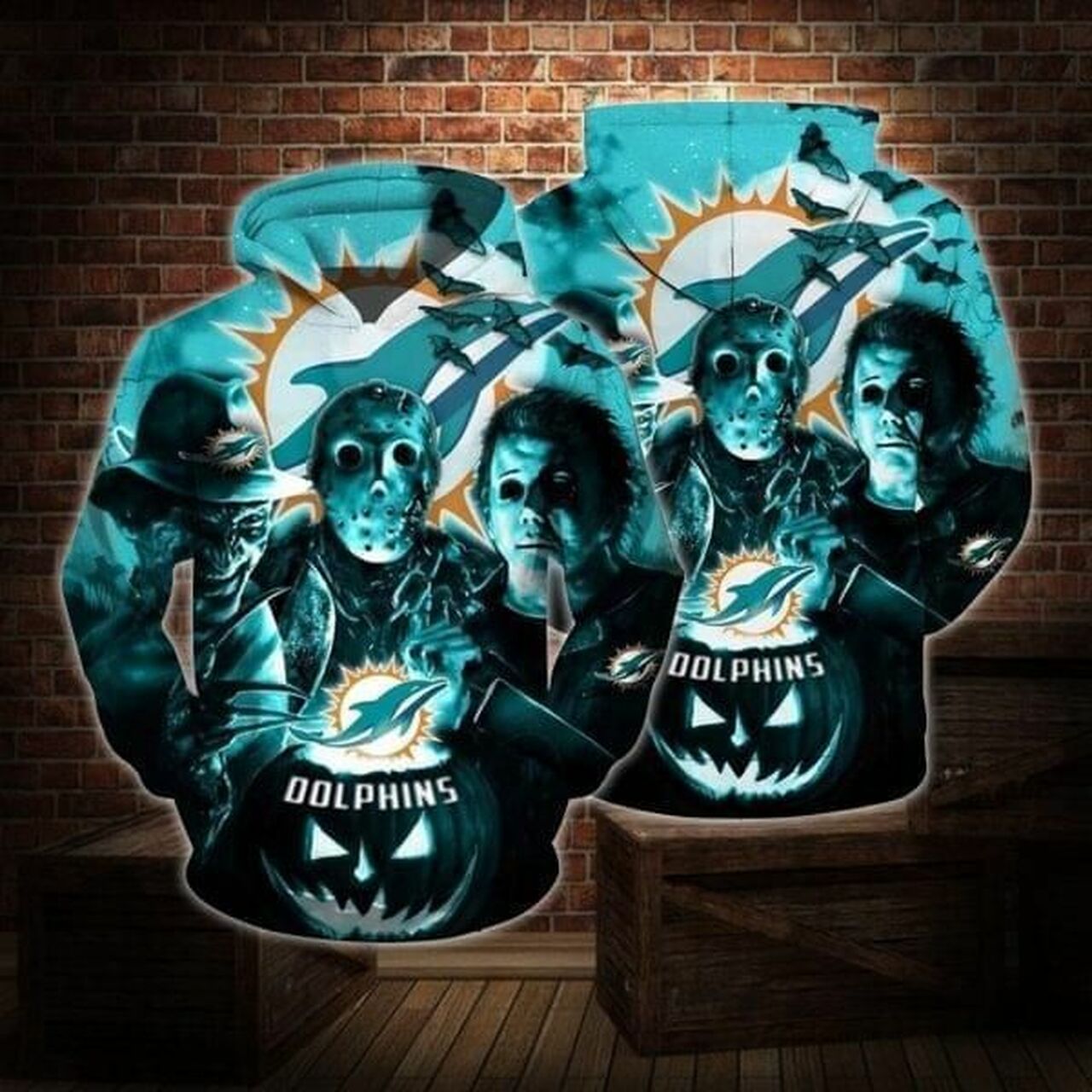 Horror Miami Dolphins Freddy Krueger Jason Voorhees Michael Myers Halloween 3D T Shirt Hoodie Sweater Model 2757