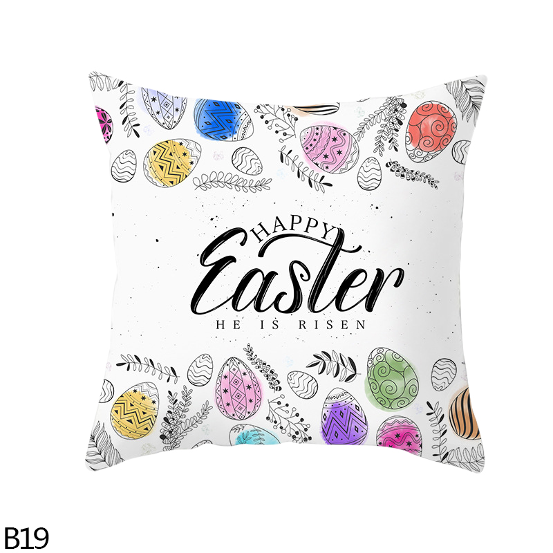 45cm Happy Easter Cushion Cover Wreath Eggs Easter Bunny Decorative Pillowcase Sofa Car Bed Home Decor Easter Party Pillow Case alx