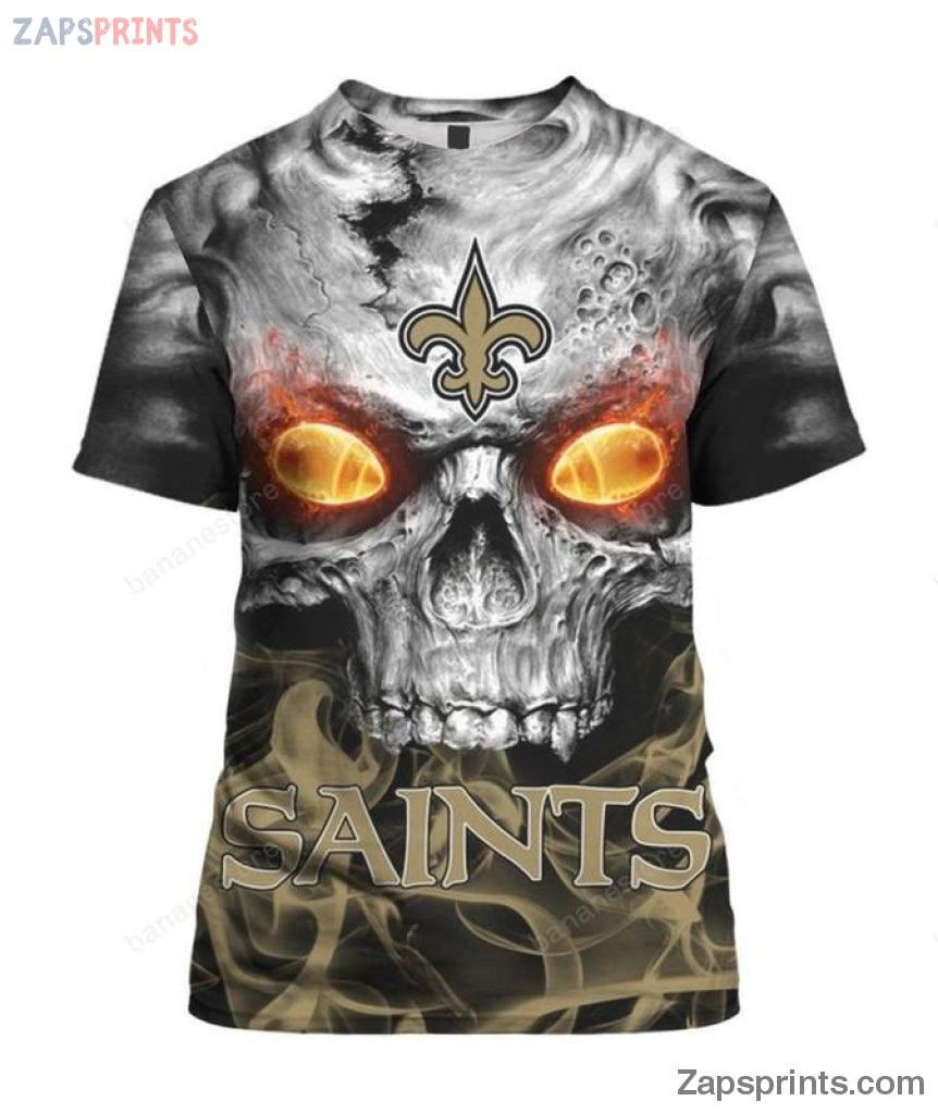 New Orleans Saints Skull 3 D Classic T Shirt V6 Gift For Fan Football Lovers