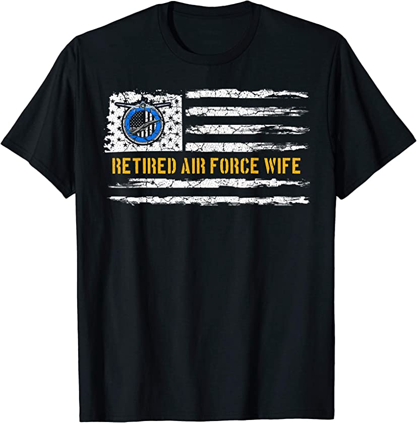 Vintage USA American Flag Proud Retired US Air Force Wife T-Shirt