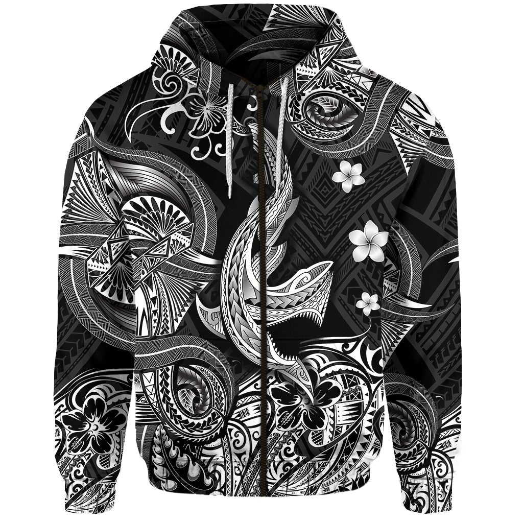 (Custom Personalised) Hawaii Angry Shark Polynesian Zip Hoodie Unique Style – Black Lt8