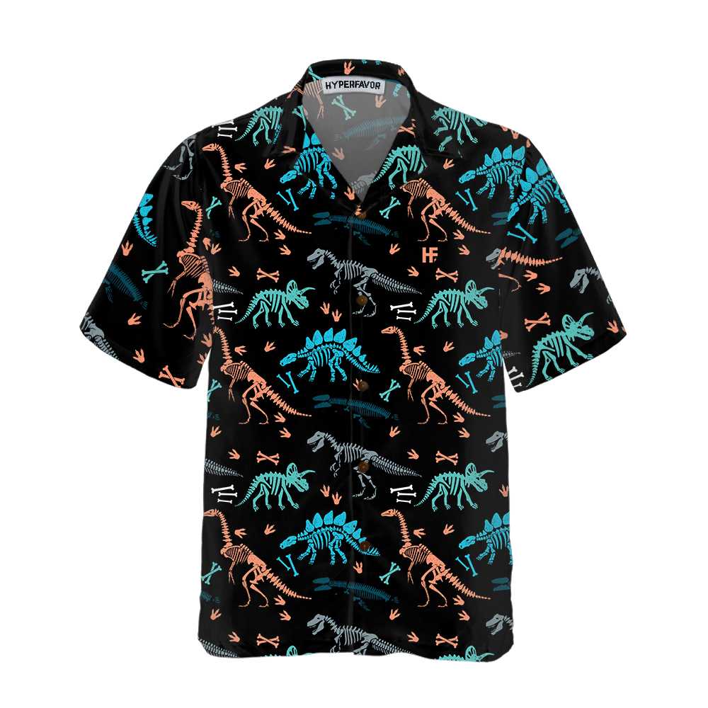 Dinosaur Skeleton Seamless Grunge Pattern Hawaii Shirt Ha92536