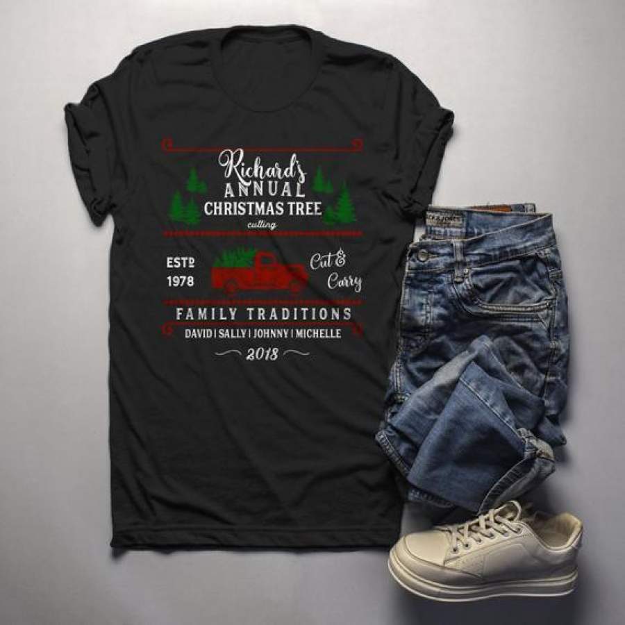 Men’s Personalized Christmas T Shirt Christmas Tree Shirts Cutting Cut Family Matching Shirts