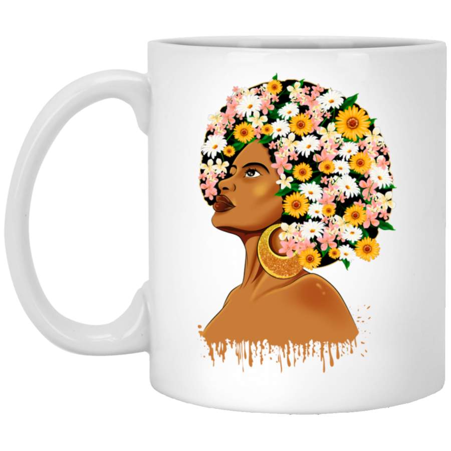 African American Coffee Mug Black Women Flowers Head Art 11oz – 15oz White Mug