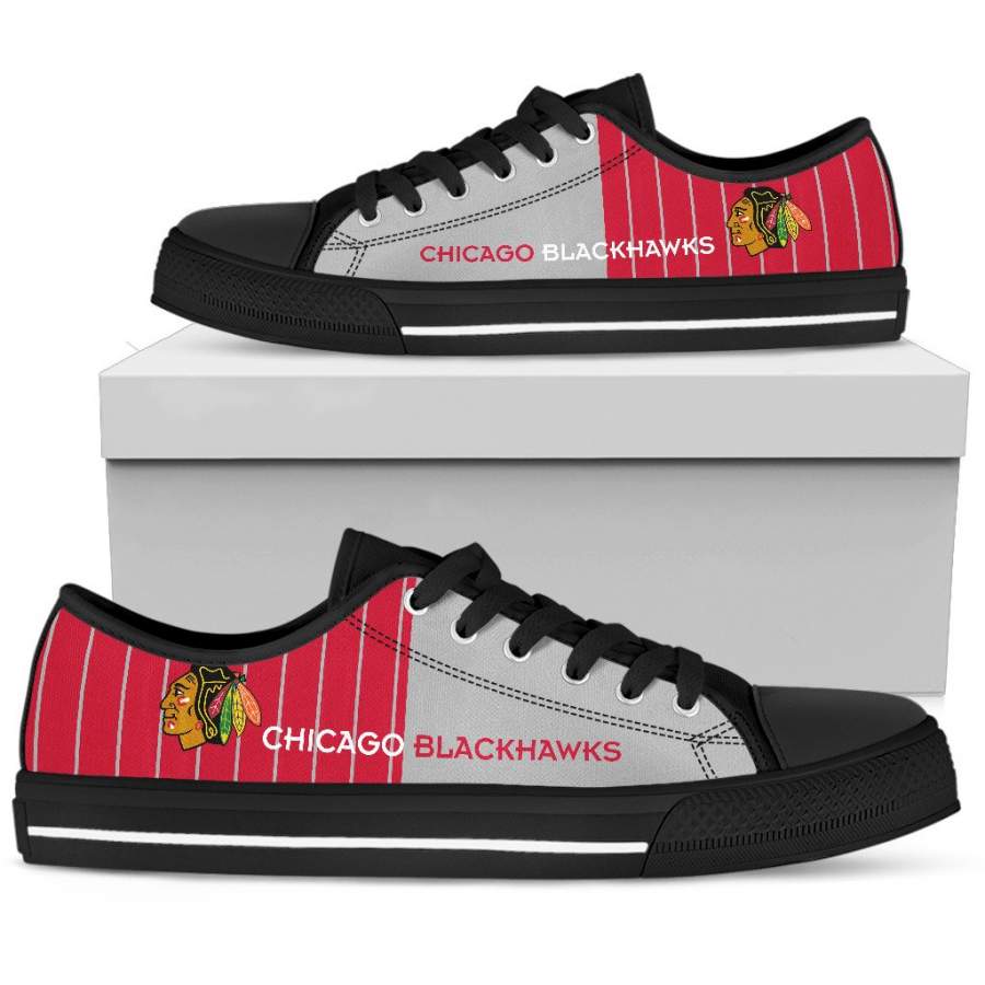 Cool Simple Design Vertical Stripes Chicago Blackhawks Low Top Shoes