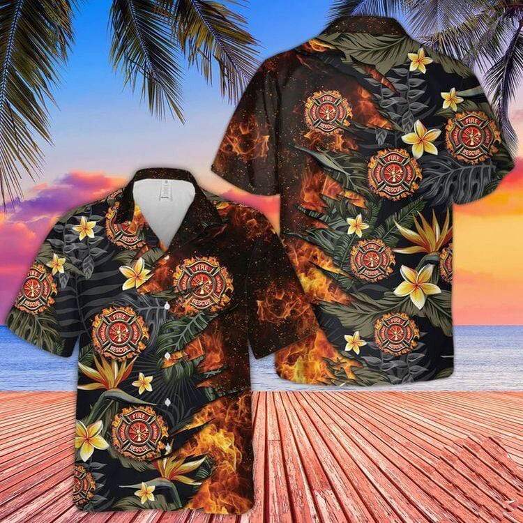 Firefighter Flaming Tropical Unisex Hawaii Summer Beach Shirts Ha1984