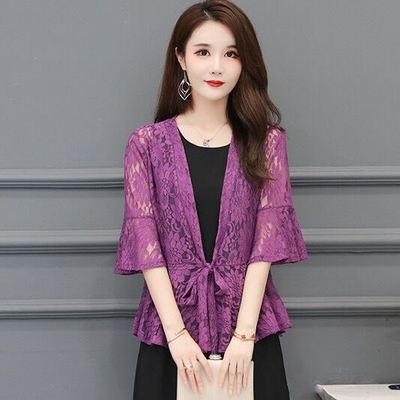 Womens Lady Half Flare Sleeve Belly Dance Butterfly Lace Top Shrug Fashion Cover Up Open Front Cardigan Wraps Beach Party Wrap alx