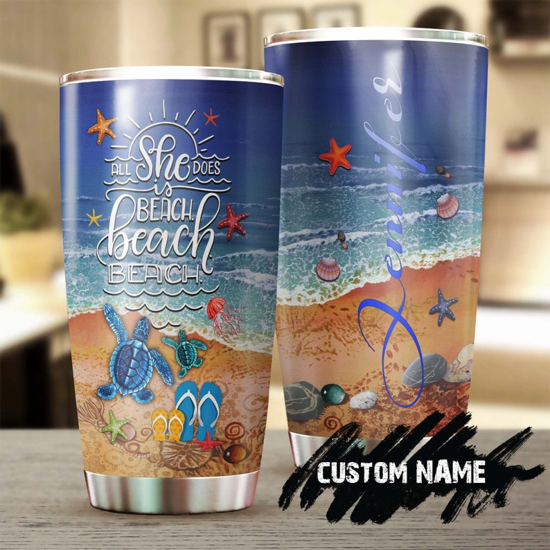 Turtle Beach Lover Personalized Tumbler-Turtle Present-Unique Tumbler-Birthday Christmas Gift For Turtle Lover