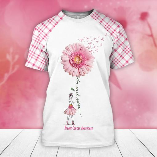 Never Give Up Breast Cancer Awareness Flower Dress Girl And Ribbon Daisy Flower Breast Cancer 3D Clothes