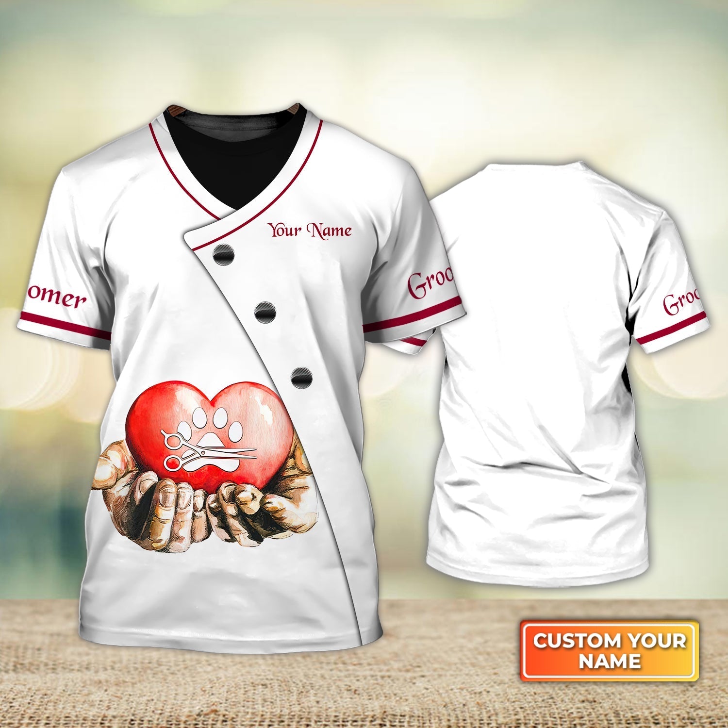 Custom 3D Groomer Shirt, Heart Flower Dog Groomer Pet Groomer Uniform Salon Pet Shirts