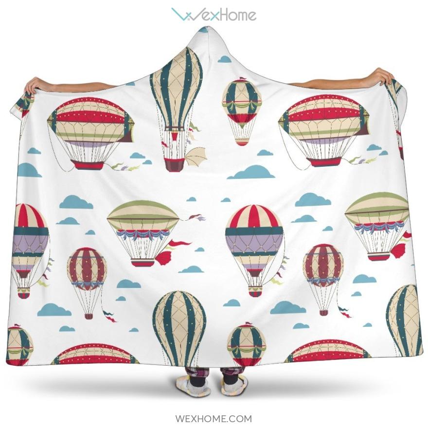 Hot Air Balloon Pattern Hooded Blanket