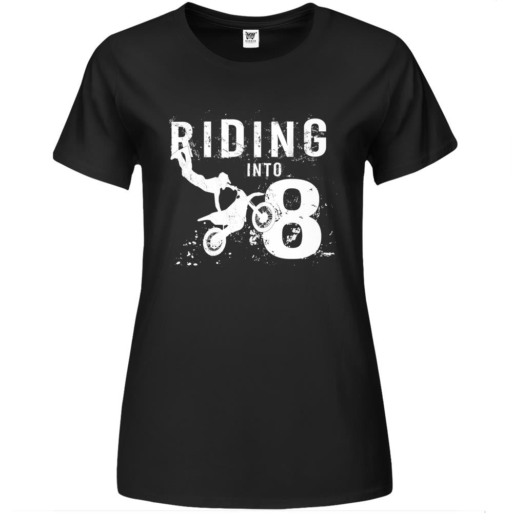 Riding Into 8 Years Old 8Th Birthday Boy Dirt Bike Party Premium Womens T Shirts