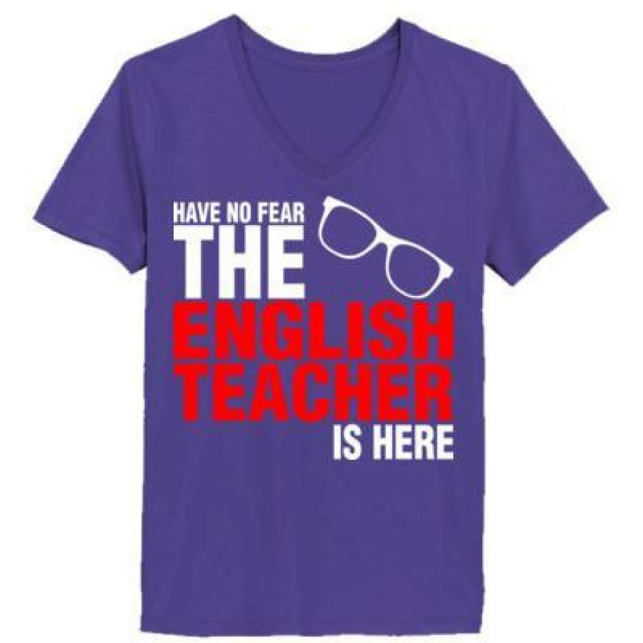 AGR Have No Fear The English Teacher Is Here – Ladies’ V-Neck T-Shirt