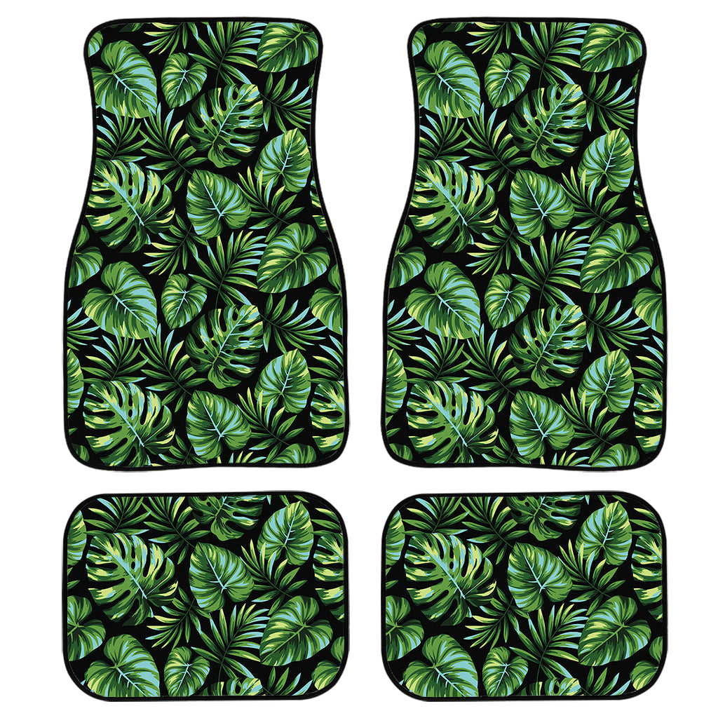 Tropical Monstera Leaves Pattern Print Front And Back Car Floor Mats, Front Car Mat